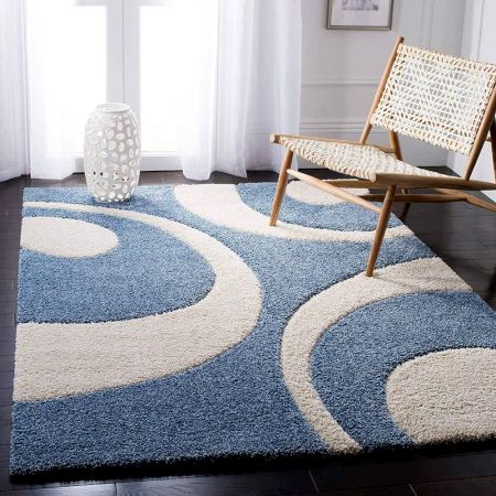 Plush blue Textured Living Rug